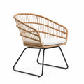 Sedia da esterno in rattan e acciaio con cuscino bianco