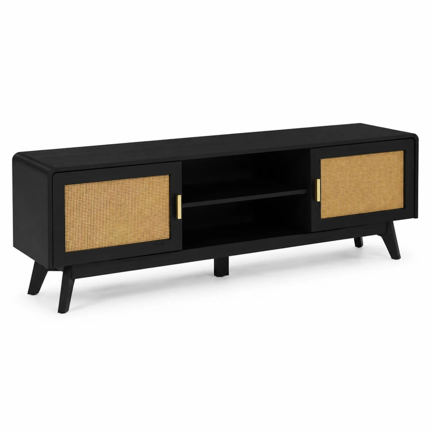 Mobile TV in legno e rattan nero 150x40x50 cm
