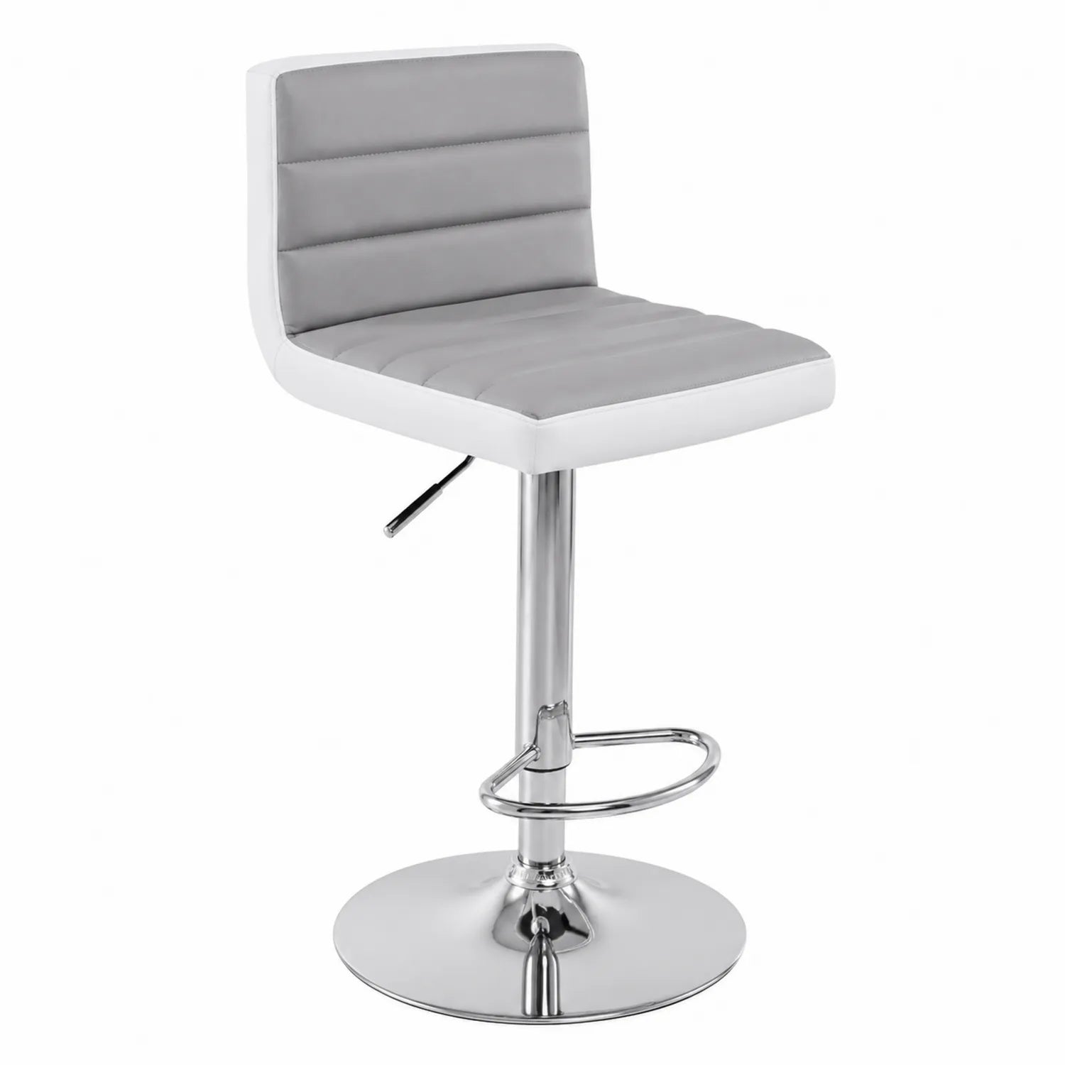 Sgabello da Bar in Ecopelle Grigio Bianco con Struttura in Acciaio