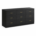 Cassettiera a 9 cassetti in legno nero con maniglie dorate