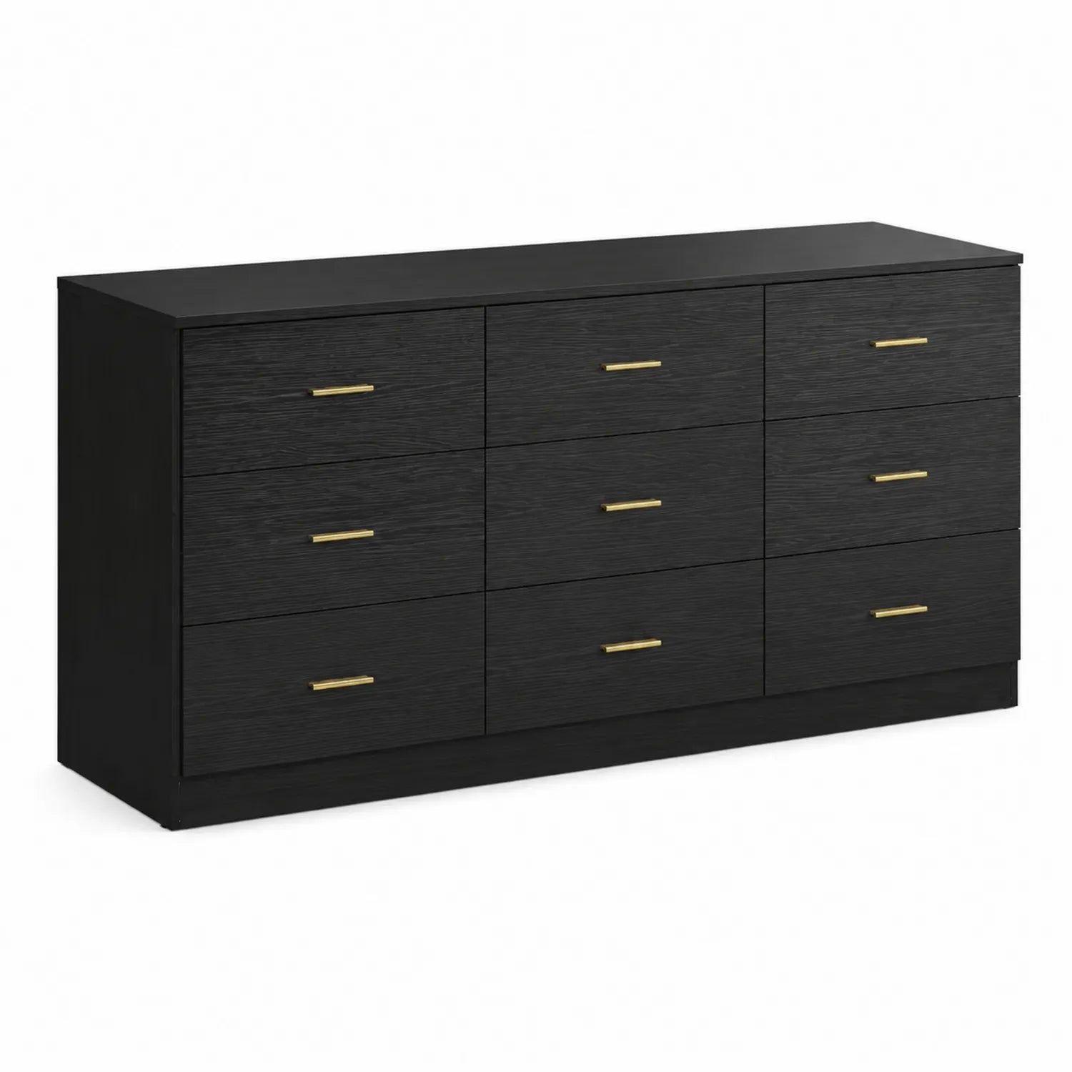 Cassettiera a 9 cassetti in legno nero con maniglie dorate