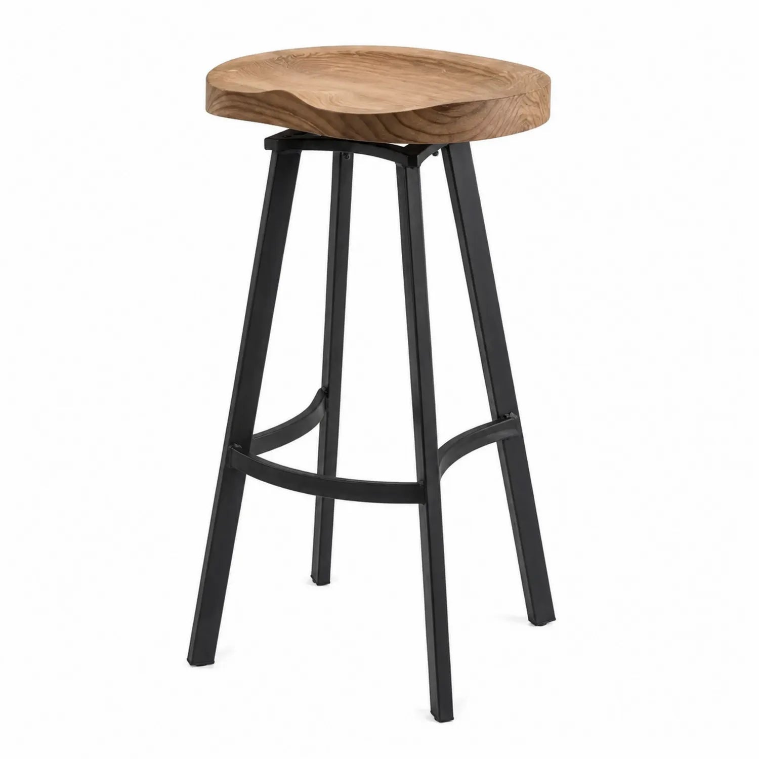 Sgabello da Bar in Legno Massello e Metallo Nero H 75 cm
