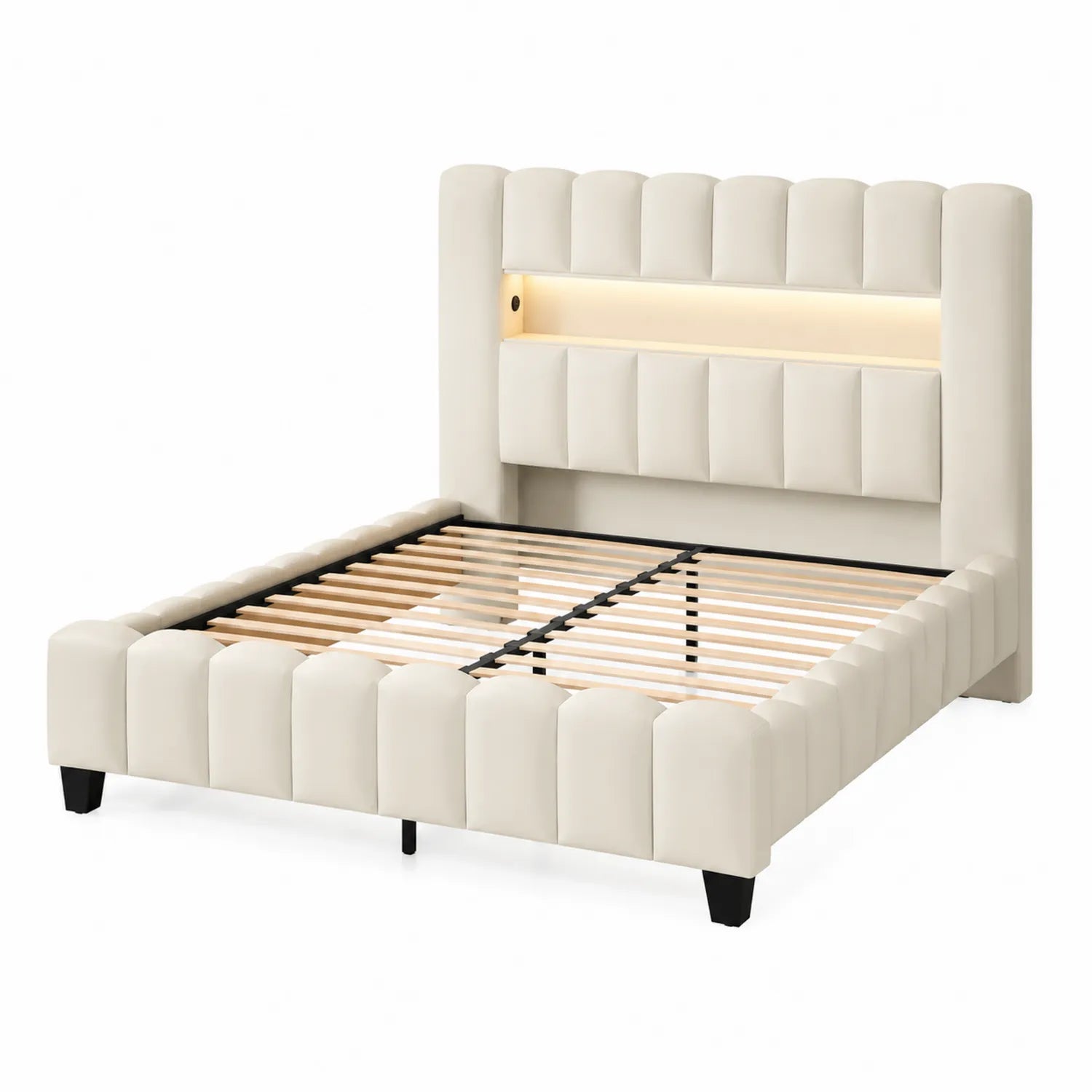Letto Matrimoniale in Pelle Sintetica con Testiera Illuminata 200x160 cm