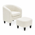 Set poltrona e pouf in legno e tessuto bouclé crema