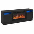 Mobile TV con Caminetto Elettrico in Legno MDF Nero con LED