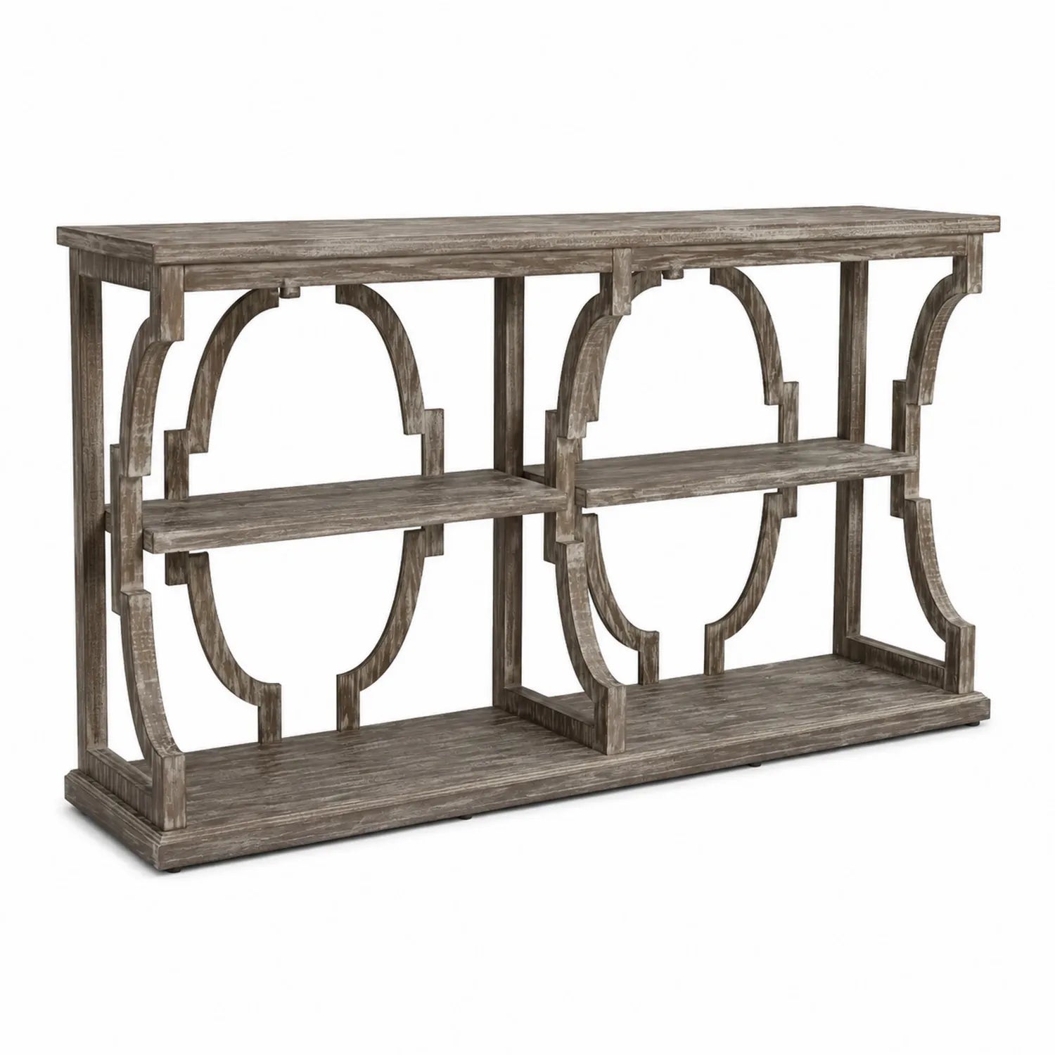 Consolle in Legno di Pino Grigio con Ripiani 156x40x90 cm