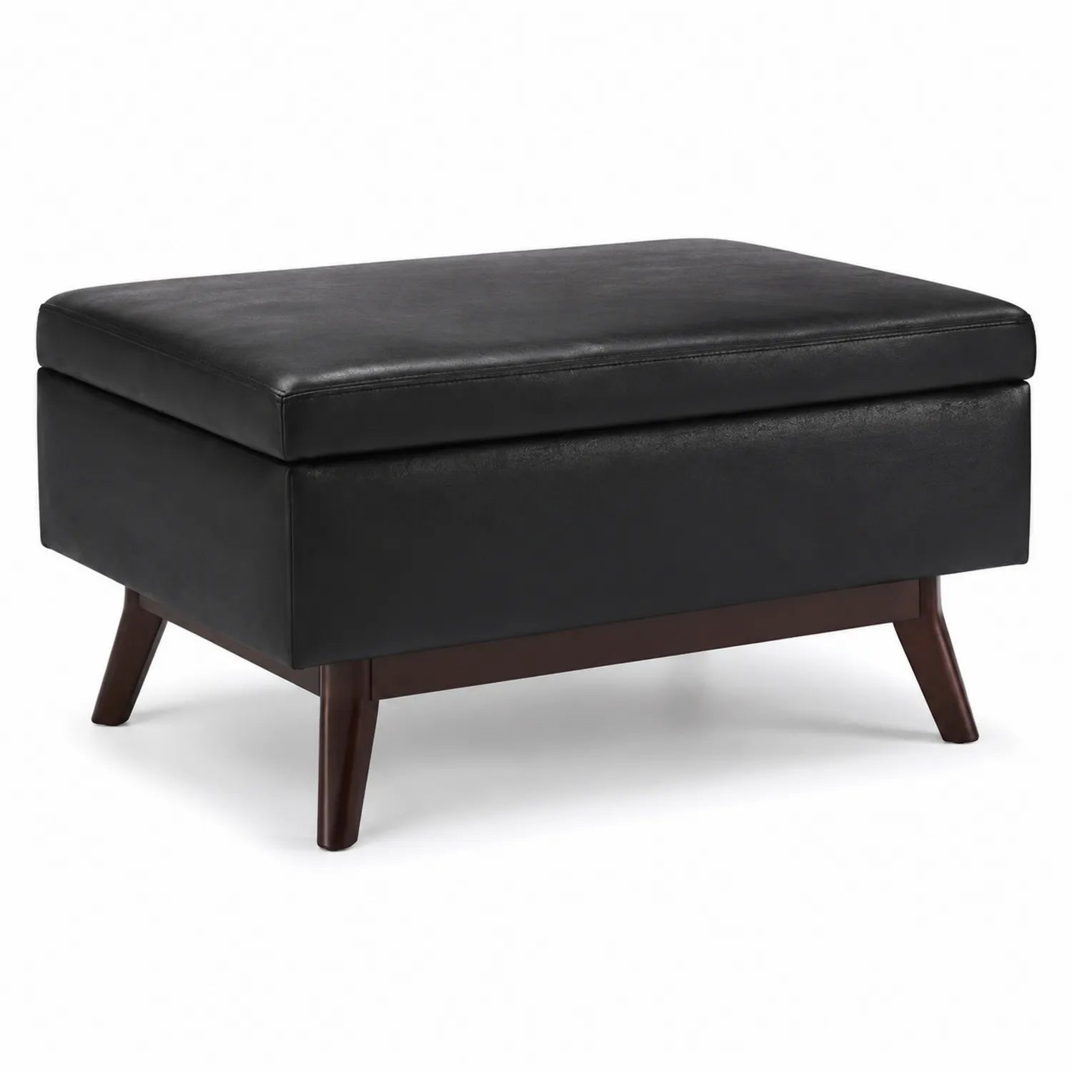 Pouf poggiapiedi rettangolare in legno e pelle nera