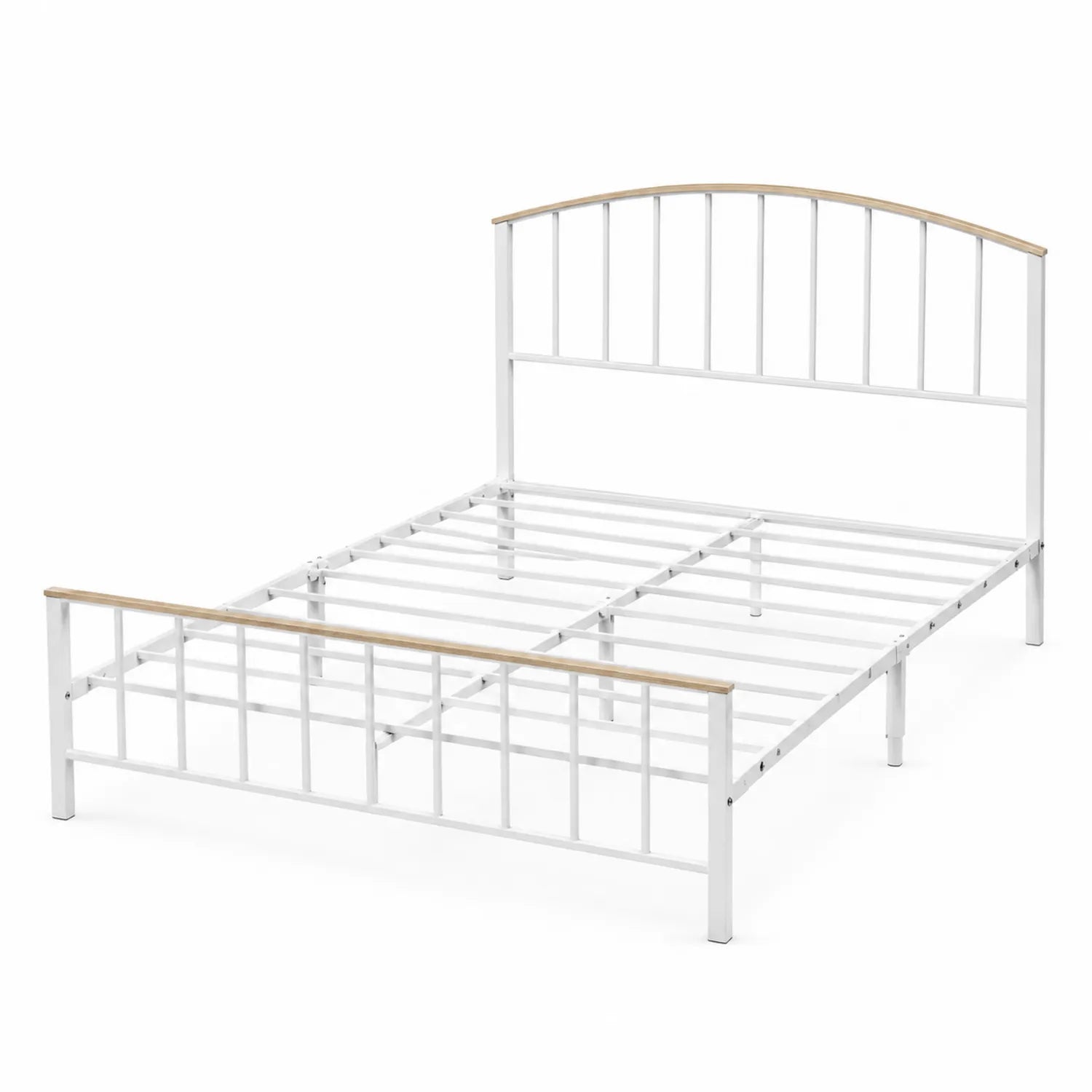 Letto Matrimoniale in Metallo Bianco e Legno Chiaro 160x200 cm