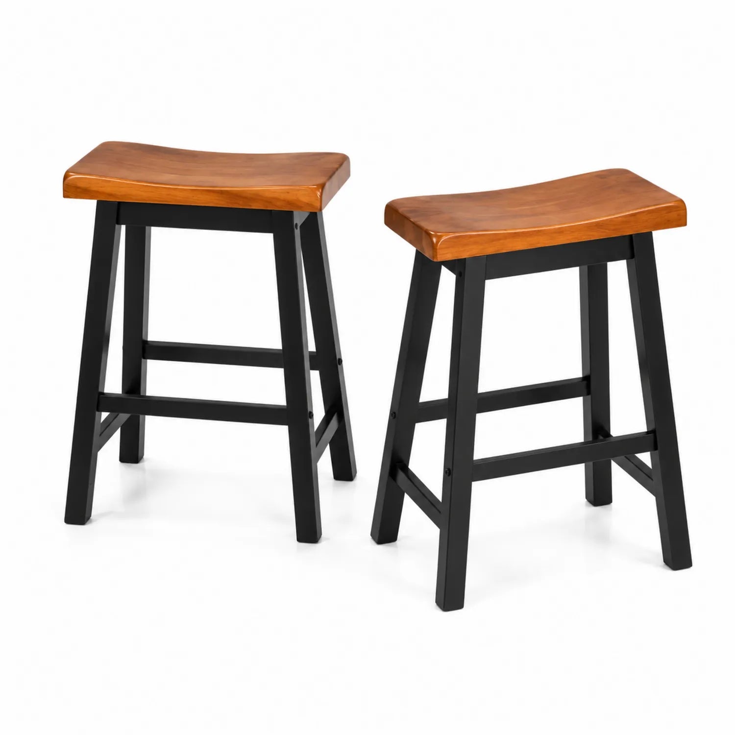 Set di 2 sgabelli in legno con base in metallo nero