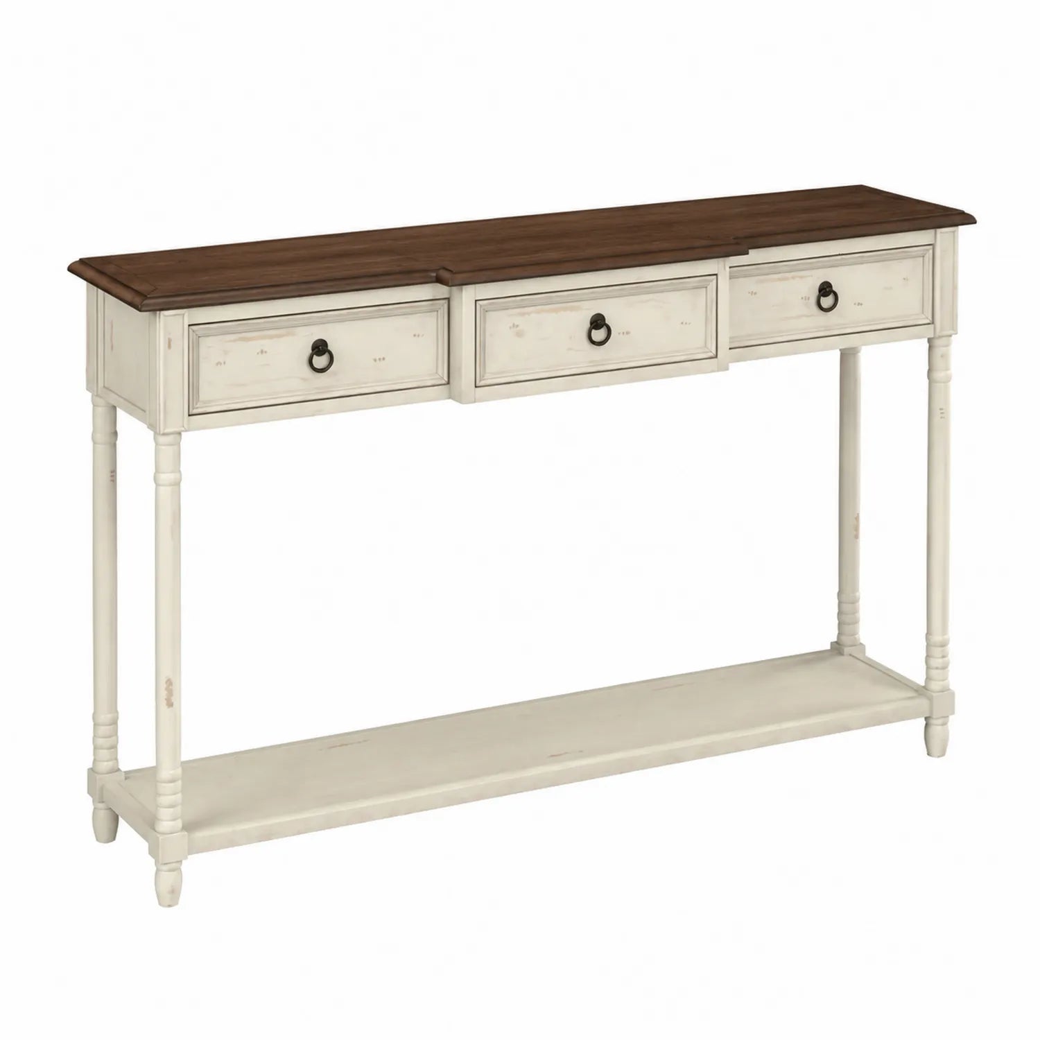Consolle in Legno con Cassetti Bianco Anticato e Marrone