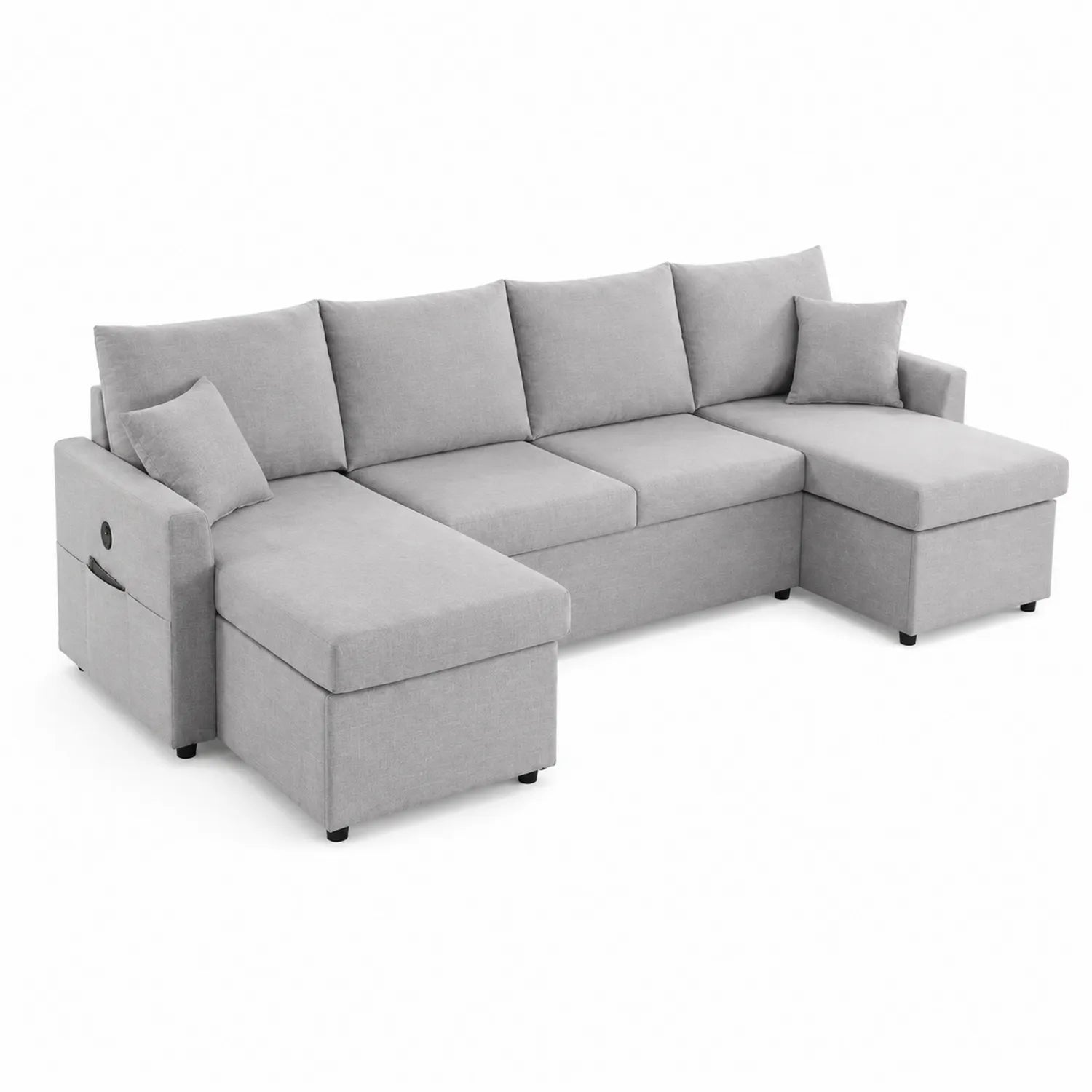 Divano ad Angolo in Tessuto Grigio con Contenitore