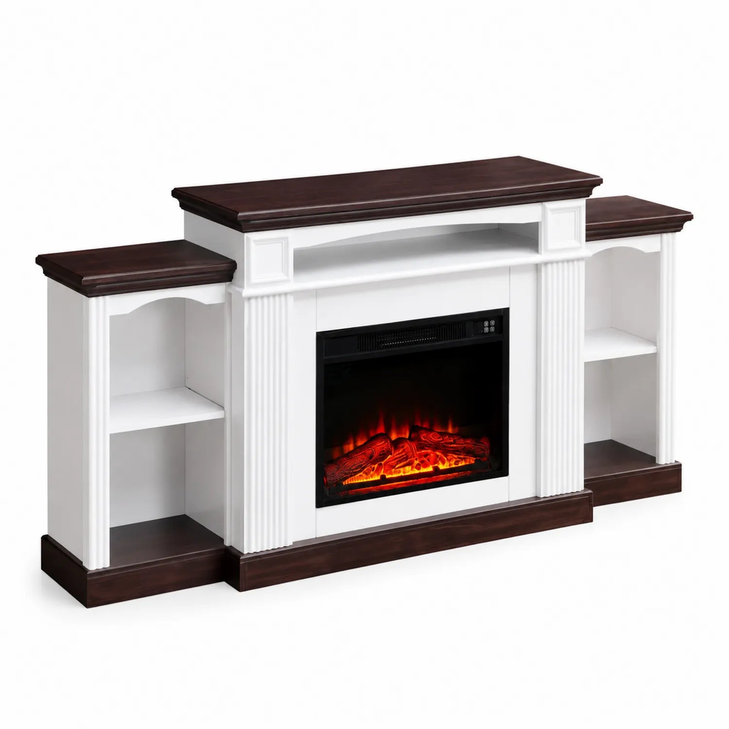 Mobile TV con Camino Elettrico in MDF Bianco e Marrone 150x40x80 cm
