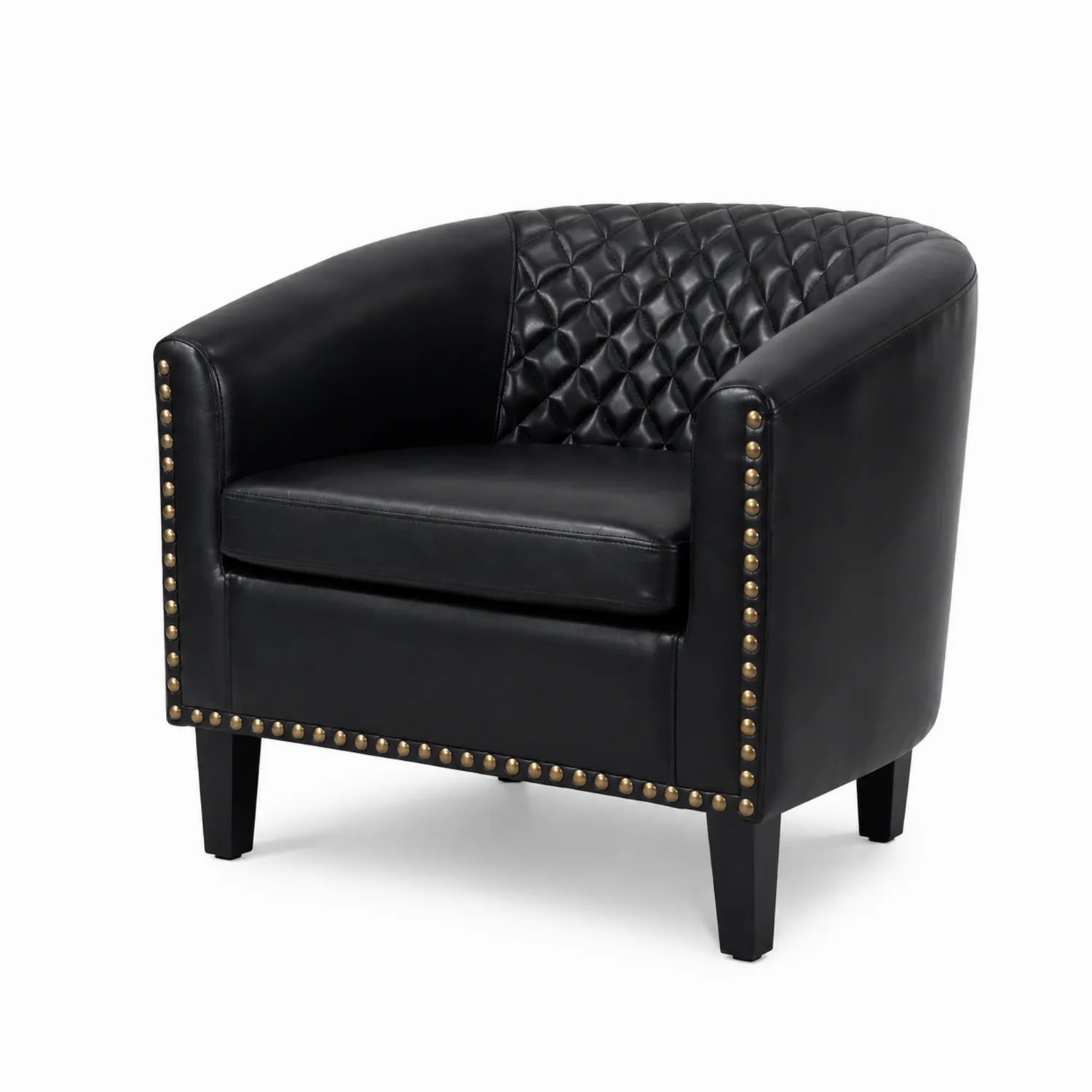 Poltrona in Pelle Sintetica Nera con Borchie Decorative