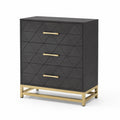Cassettiera in Legno e Metallo con 3 Cassetti Nero e Dorato