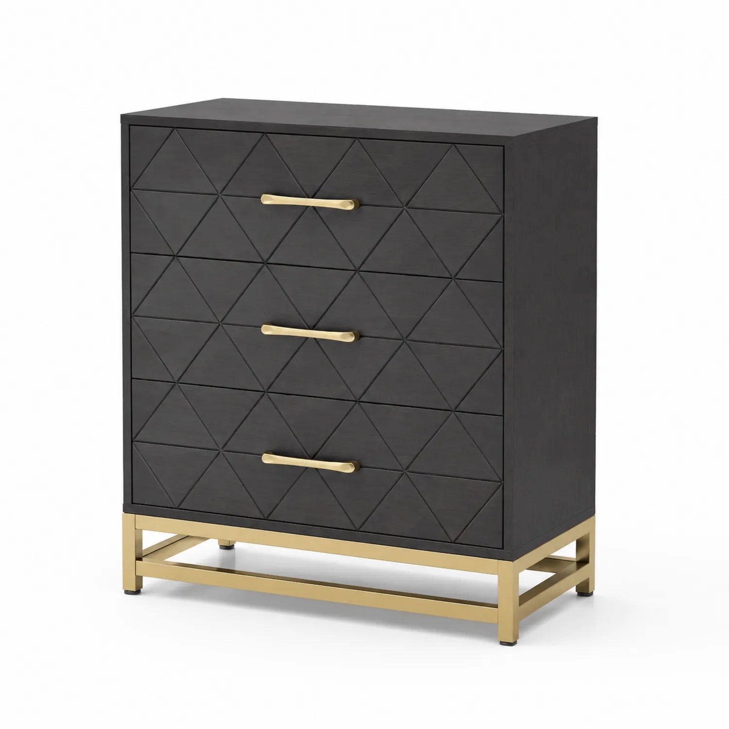 Cassettiera in Legno e Metallo con 3 Cassetti Nero e Dorato