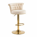 Sgabello regolabile in velluto beige con base in metallo dorato