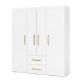 Armadio Bianco con 4 Ante e 2 Cassetti in Legno MDF e Maniglie in Metallo