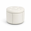 Pouf Rotondo in Pelle Sintetica Bianca con Borchie