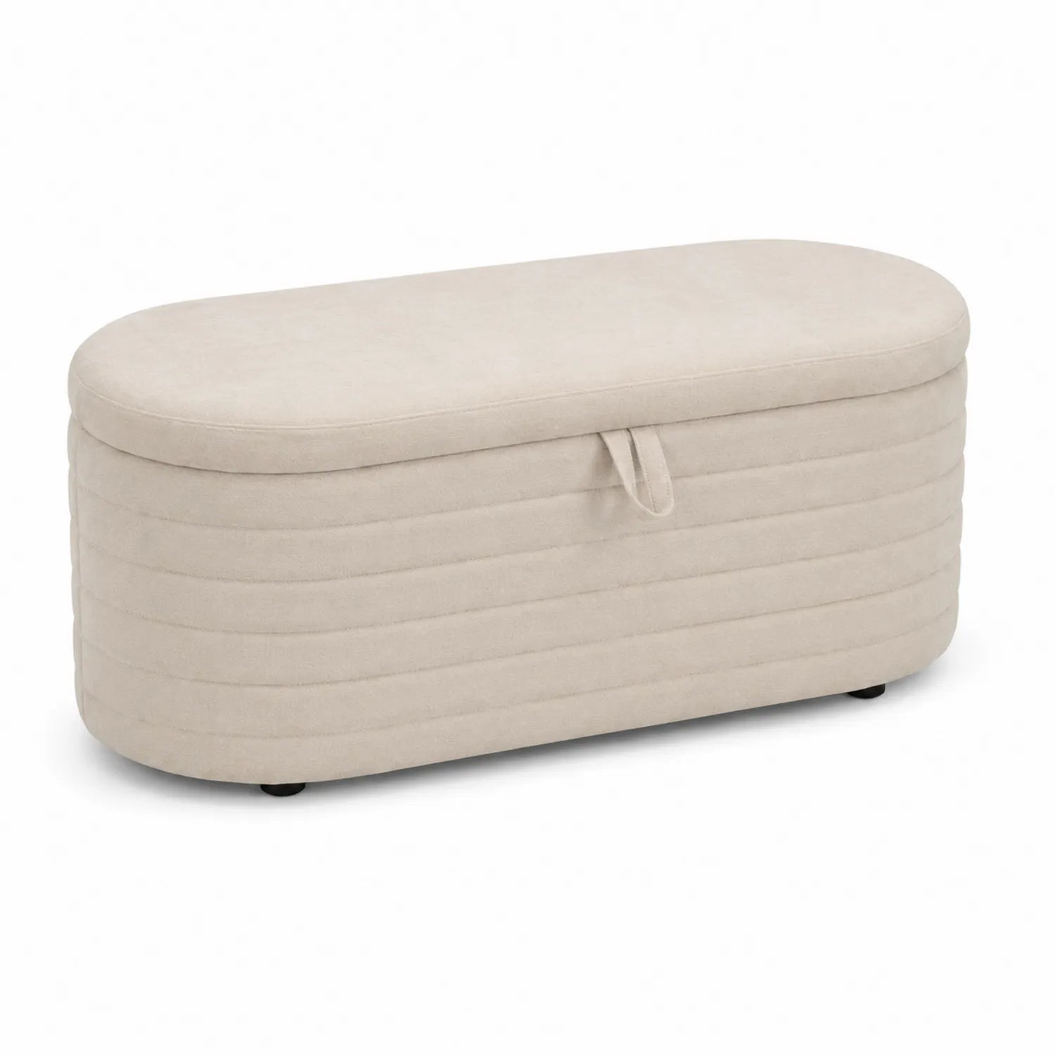 Pouf contenitore ovale in tessuto poliestere beige