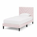 Letto Singolo in Legno con Rivestimento in Velluto Rosa e Testiera Trapuntata