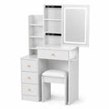 Toeletta Bianco con Specchio LED e Sgabello in MDF