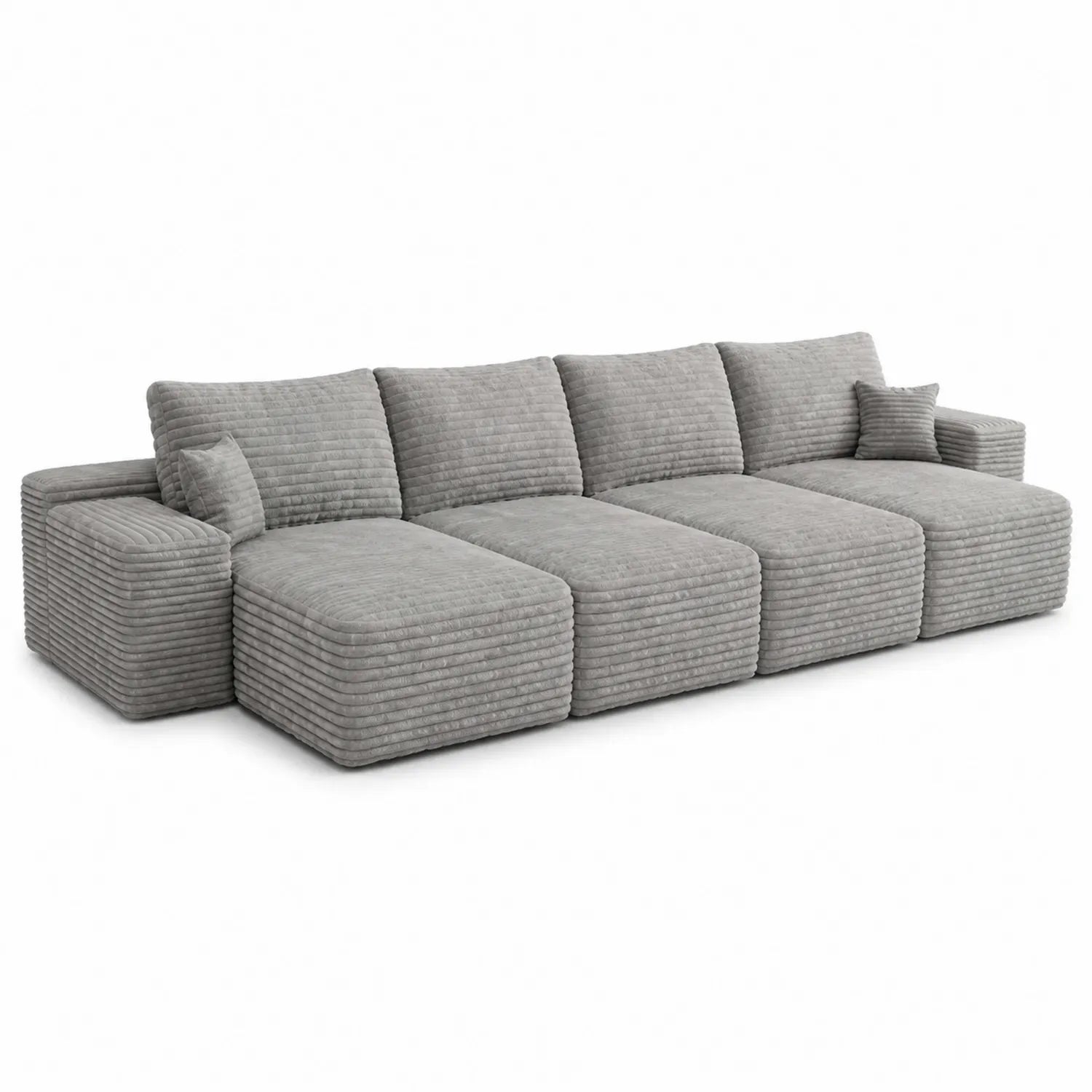 Divano modulare in tessuto corduroy grigio con cuscini