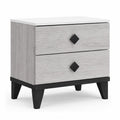 Comodino a Due Cassetti in Legno Composito Grigio con Dettagli Neri