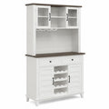 Credenza Cucina Bianco e Marrone in Legno con Ripiani e Porta Bottiglie