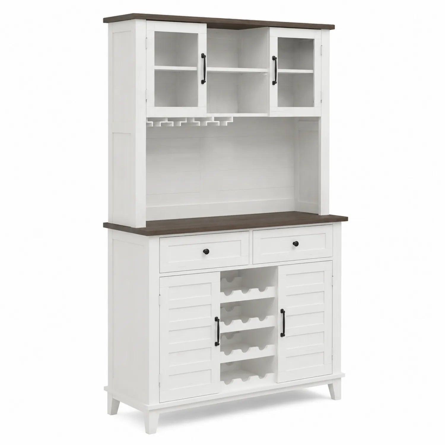 Credenza Cucina Bianco e Marrone in Legno con Ripiani e Porta Bottiglie