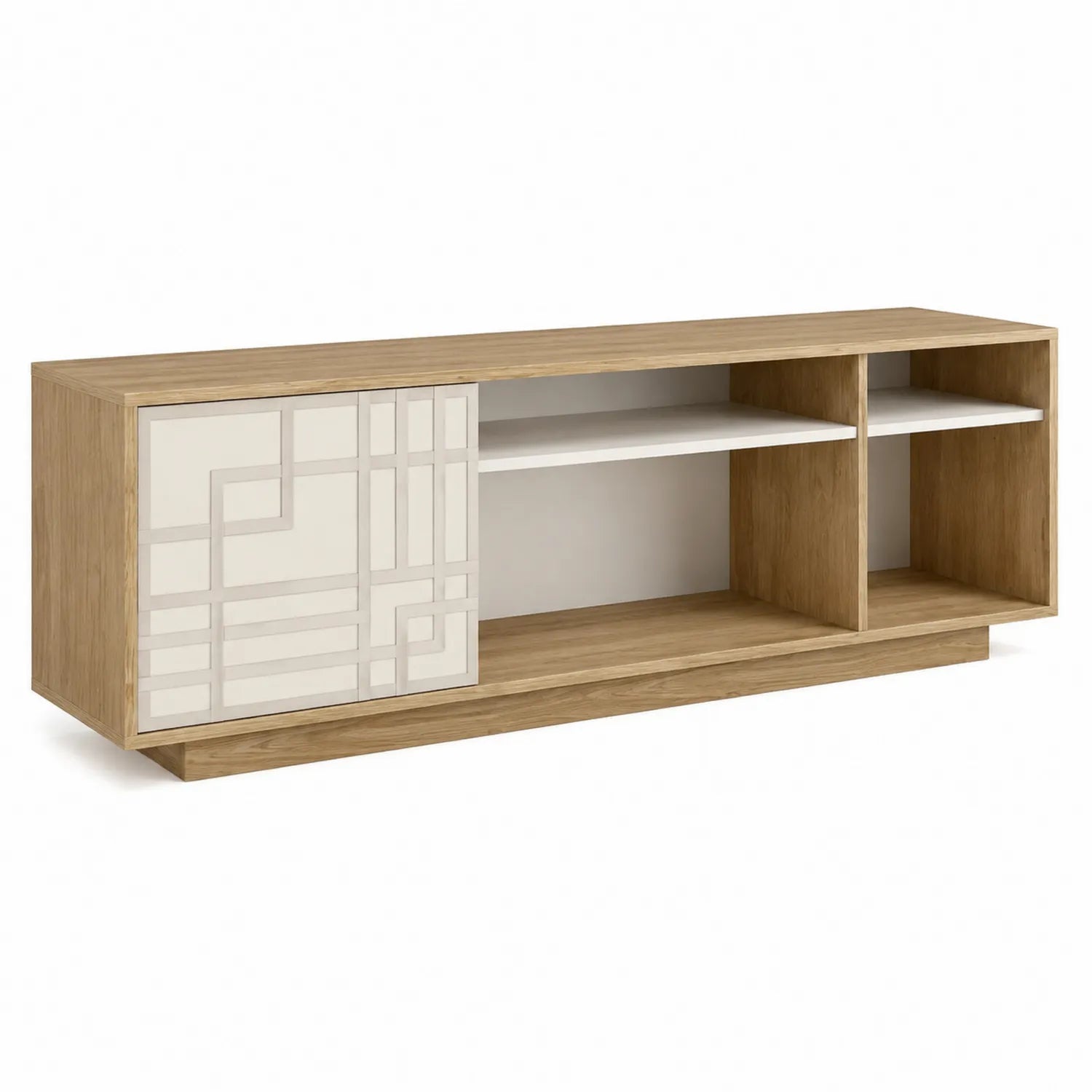 Mobile TV in Legno di Quercia e MDF con Ante Scorrevoli Bianche, 180x50x40 cm