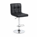 Sgabello girevole in pelle sintetica nero con base in metallo cromato