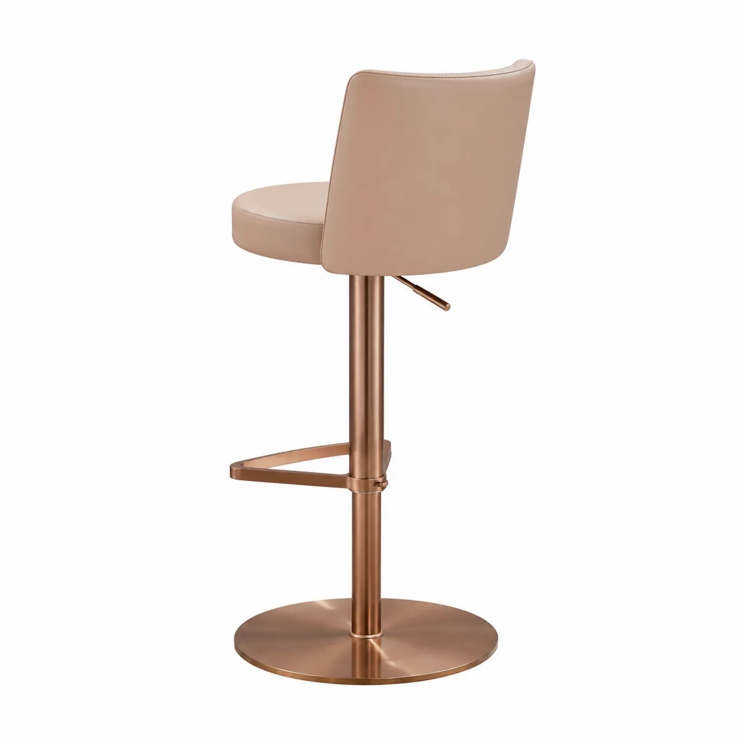 Sgabello da bar in metallo bronzo e pelle sintetica beige regolabile