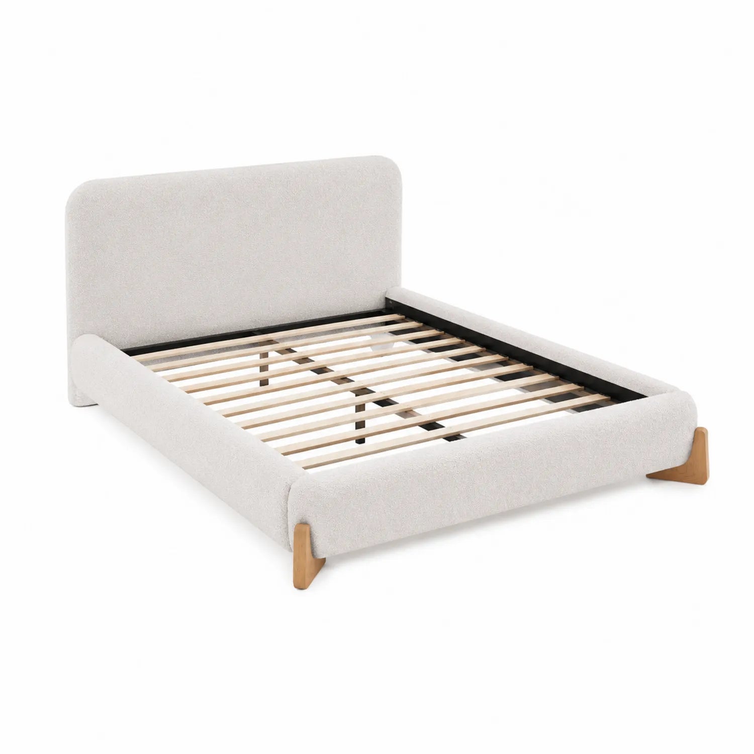 Letto in Tessuto Beige con Struttura in Legno Massello 208x160 cm
