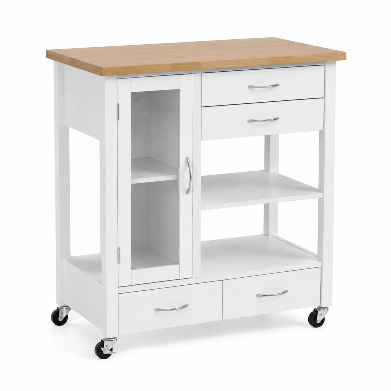 Carrello da Cucina in Legno di Pino e MDF con Ruote