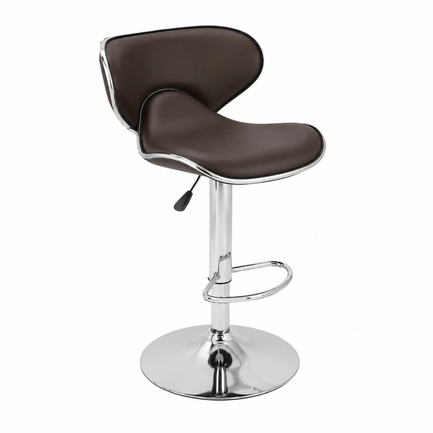 Sgabello da Bar in Pelle Sintetica Marrone con Base in Acciaio