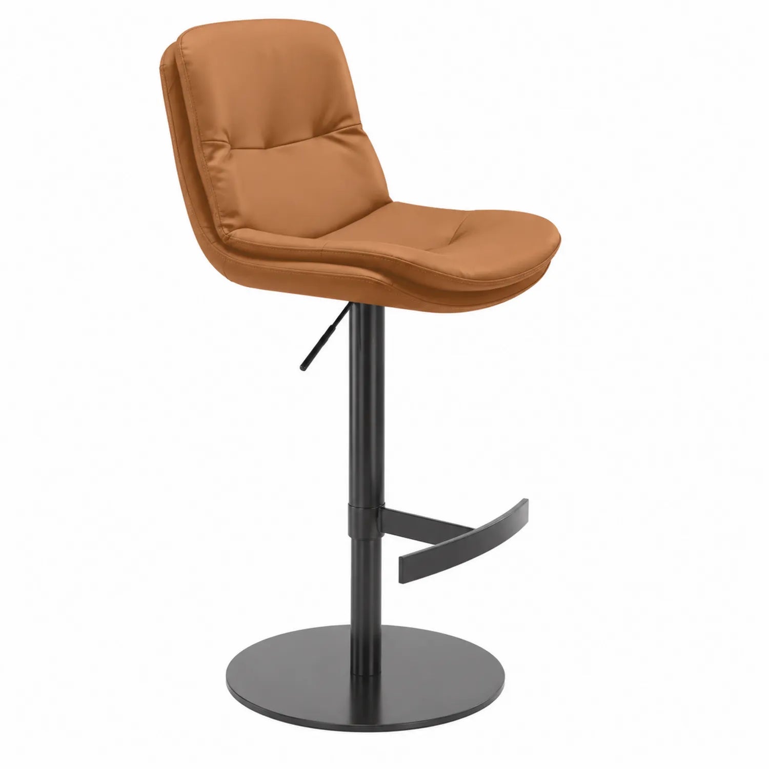 Sgabello in ecopelle marrone con base in acciaio regolabile