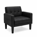 Poltrona in Pelle Sintetica Nera con Gambe in Legno