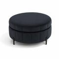Pouf Rotondo in Velluto Blu con Gambe in Metallo