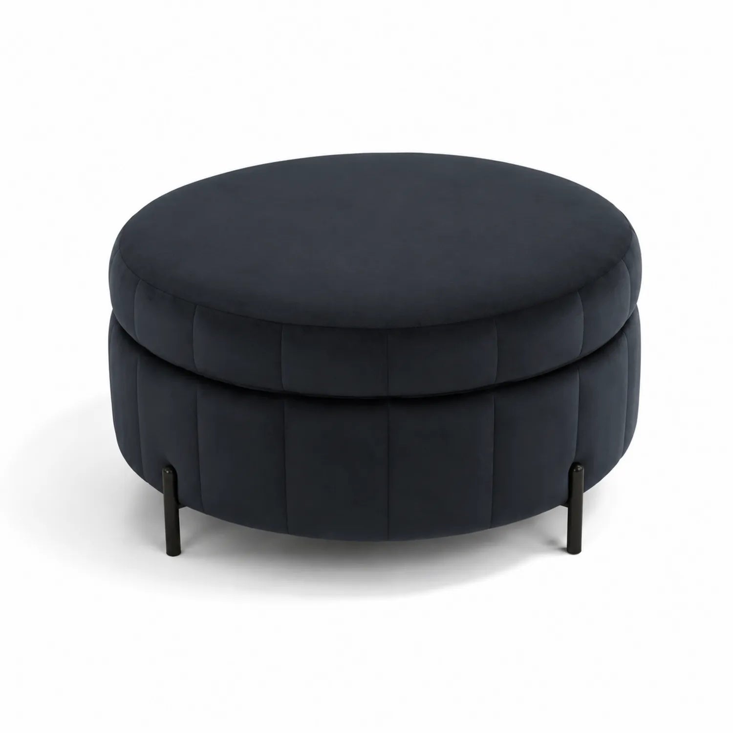 Pouf Rotondo in Velluto Blu con Gambe in Metallo