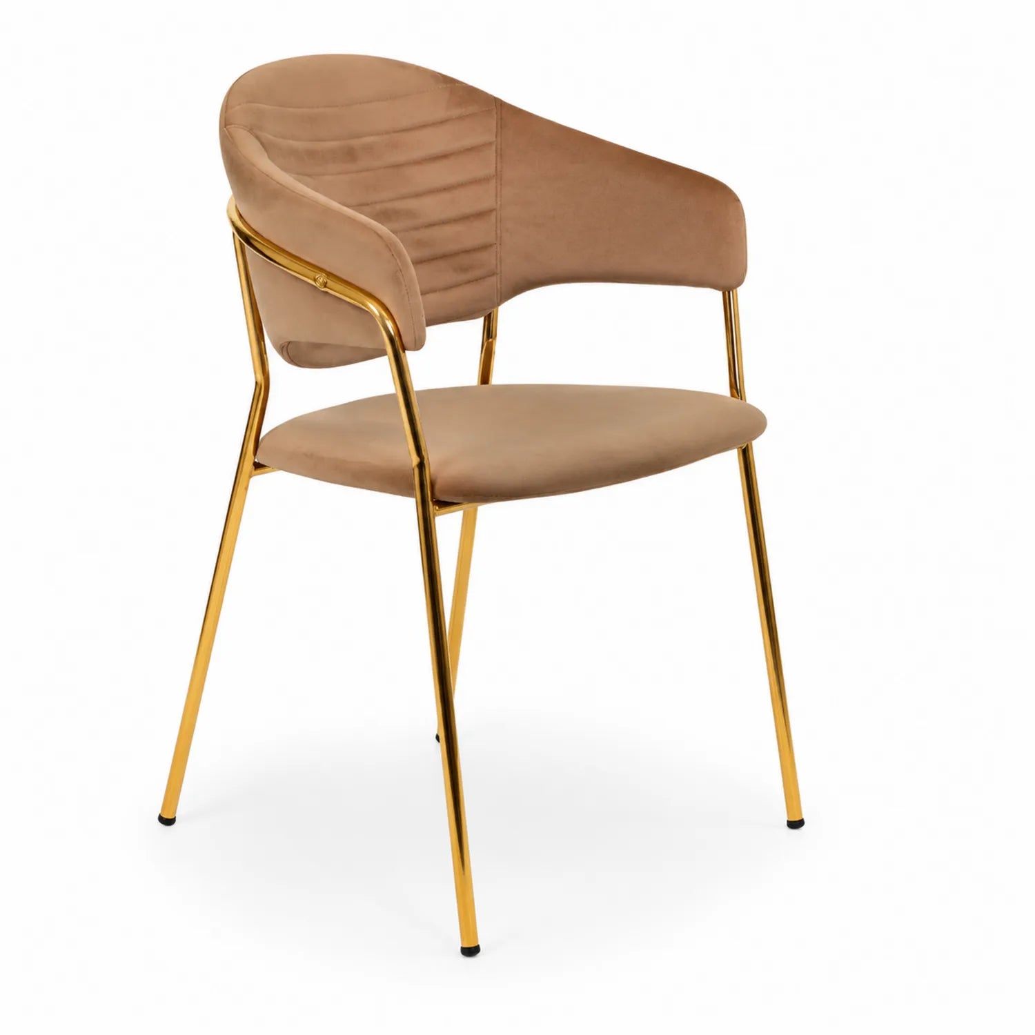 Sedia in Velluto Marrone con Struttura in Metallo Dorato
