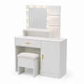 Toeletta in Legno con Specchio Illuminato e Sgabello Bianco