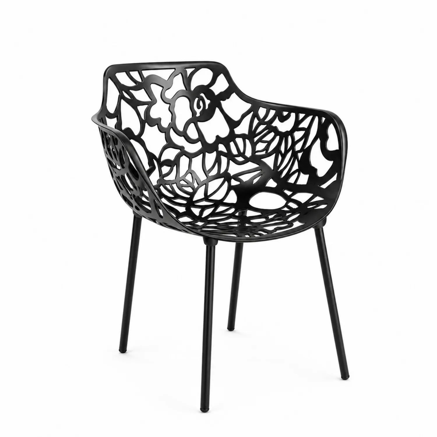 Sedia in metallo nero intagliato