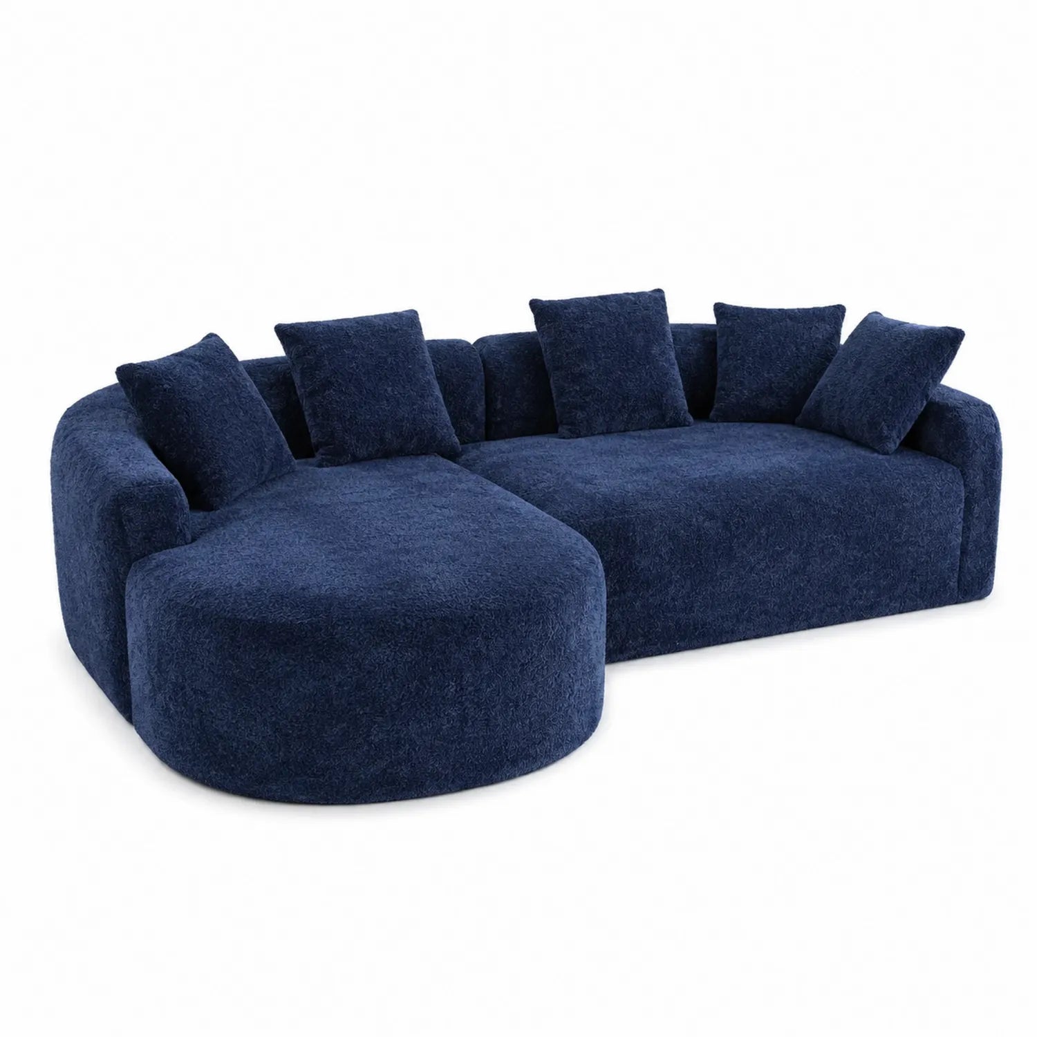 Divano angolare modulare in lana blu con cuscini