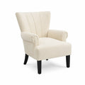 Poltrona in microfibra crema con gambe in legno