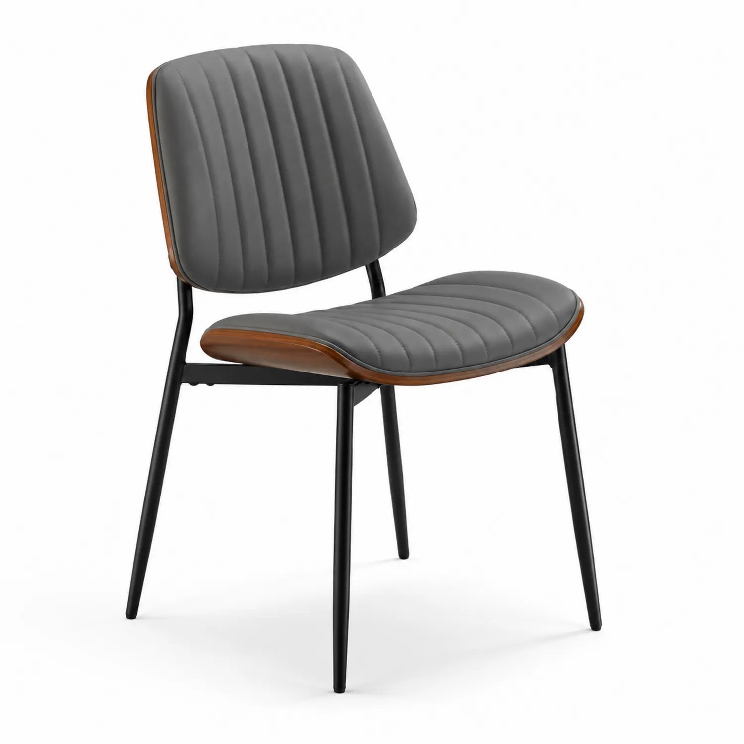 Sedia in Pelle Sintetica Grigia con Gambe in Metallo