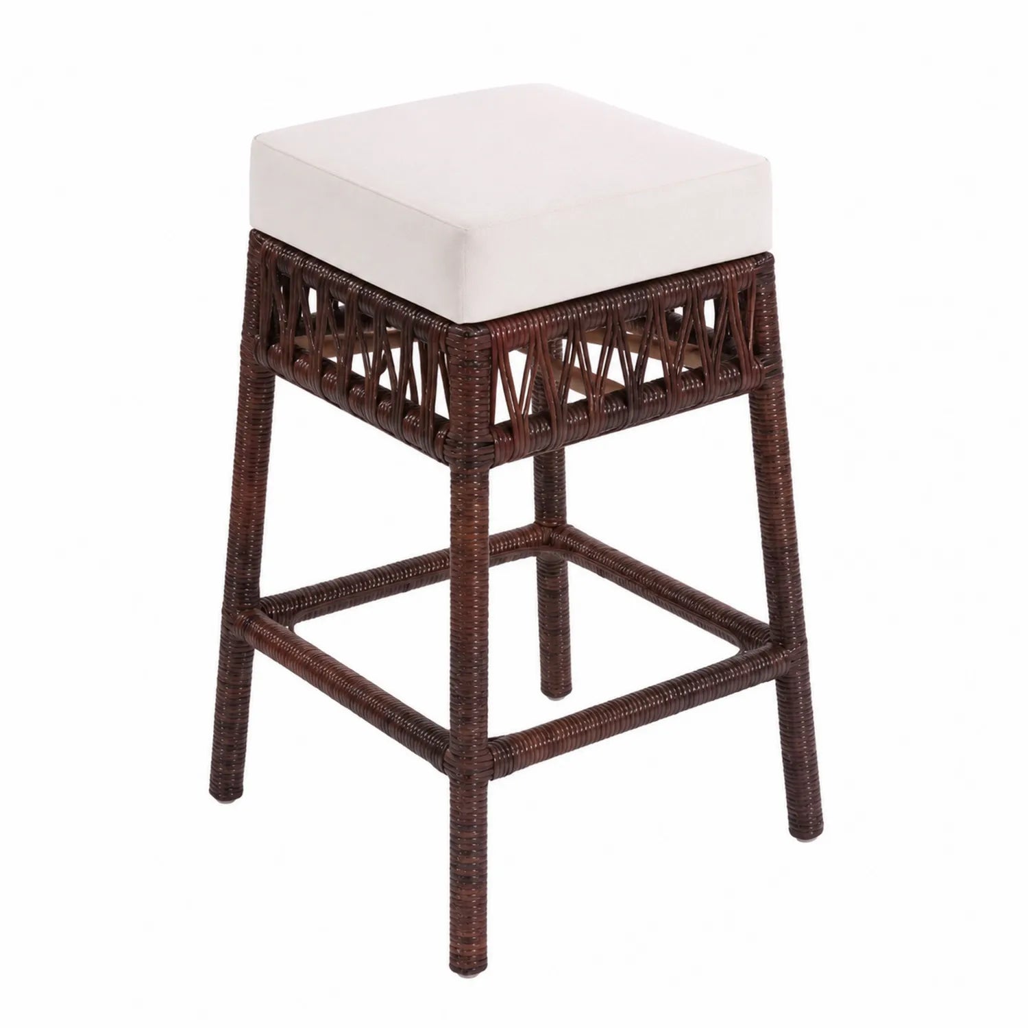 Sgabello Bar Rattan con Seduta in Poliestere Beige