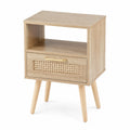Tavolino in Legno MDF con Dettagli in Rattan