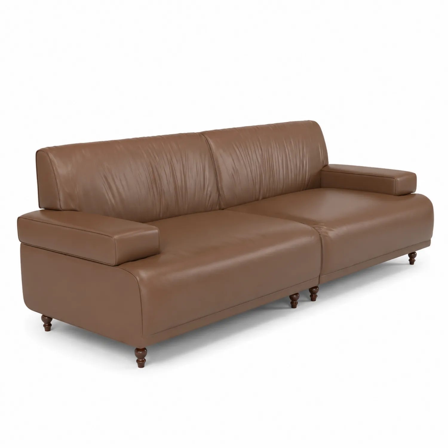 Divano in Pelle Marrone con Struttura in Legno