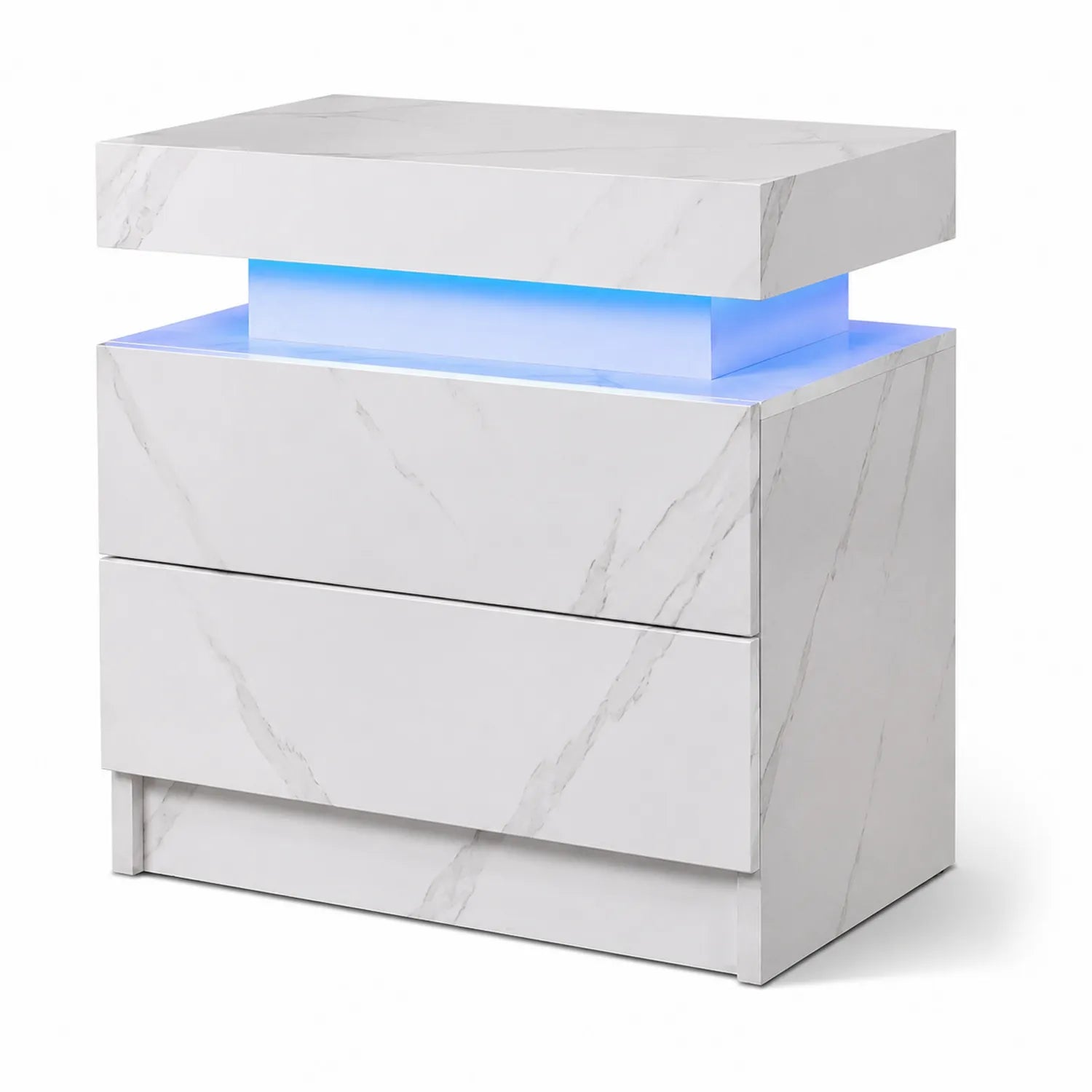 Comodino in MDF Effetto Marmo Bianco con LED