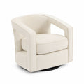 Poltrona Girevole in Tessuto Beige con Schienale Curvo